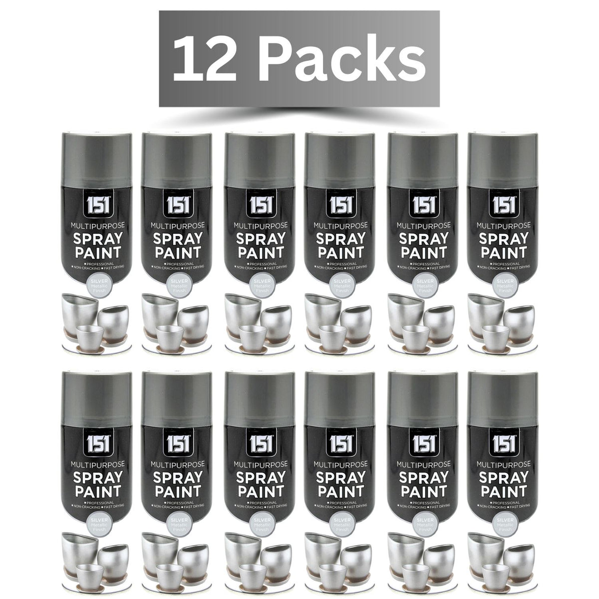 12-pack of 151 metallic silver spray paint 400ml cans for versatile crafting and DIY projects