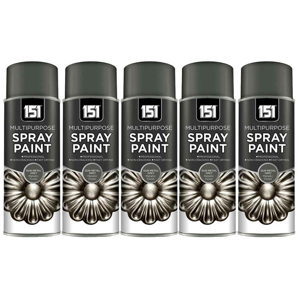 5X 151 Gun Metal Grey Metallic Gloss Spray Paint 400ml Spray Paint