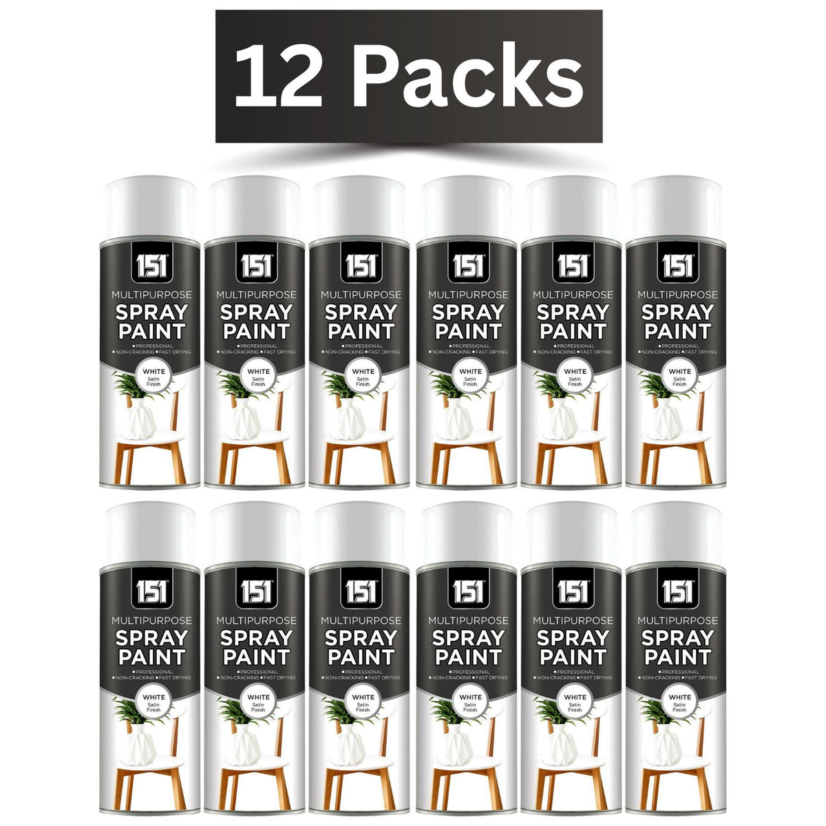 151 white satin spray paint 400ml multipack in a set of 12 for versatile crafting projects