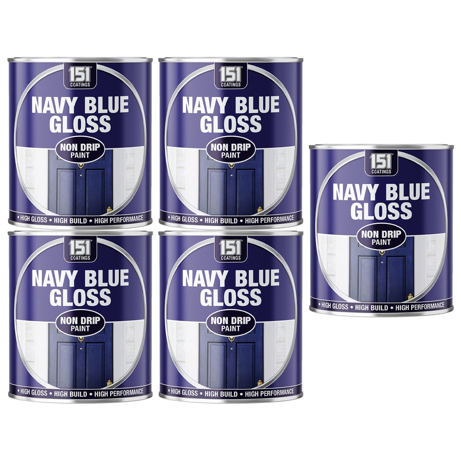 5X Navy Blue Gloss Non-Drip Paint 300ml Tin Paint
