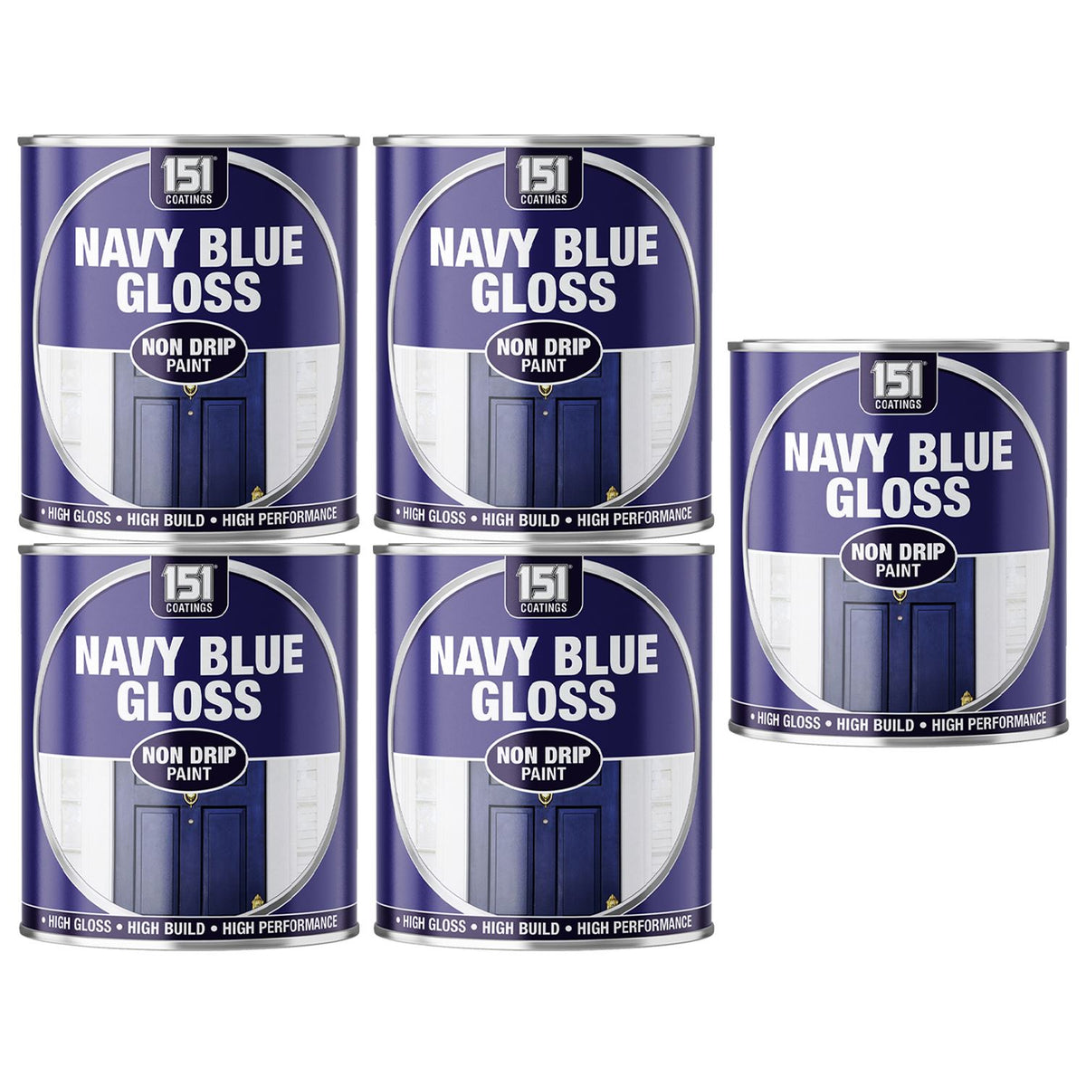 5X Navy Blue Gloss Non-Drip Paint 300ml Tin Paint