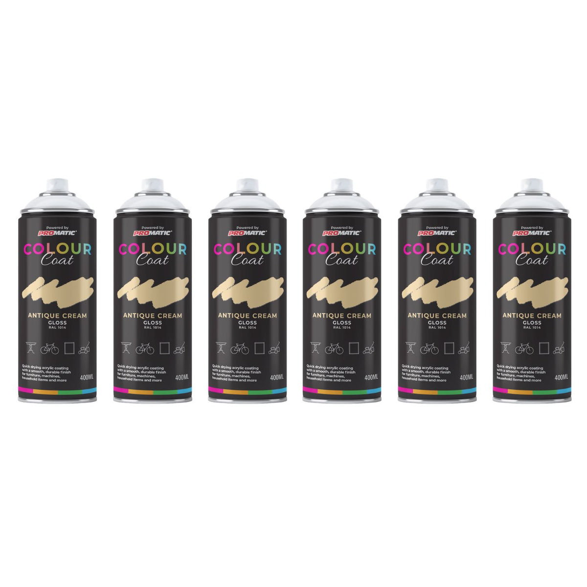 6X Antique Cream RAL 1014 Gloss Spray Paint 400ml