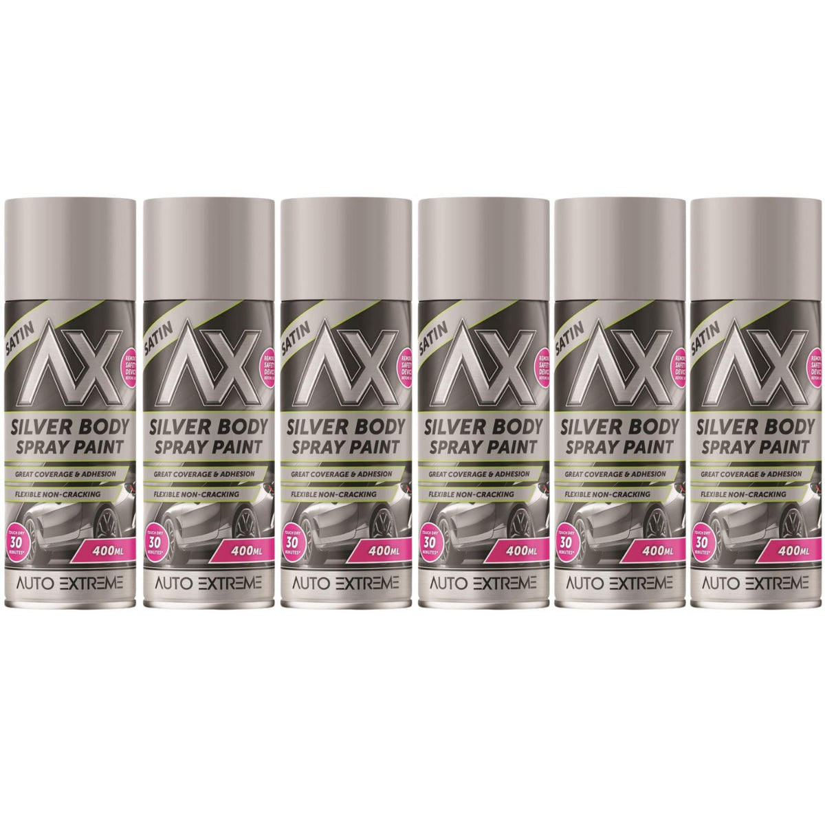 6X Auto Extreme Silver Spray Paint 400ml