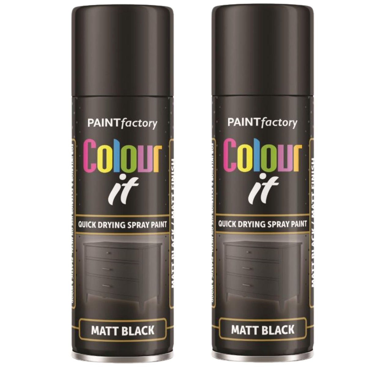 2X Paint Factory Black Matt Spray Paint 250ml