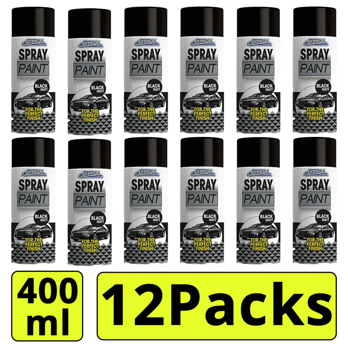 12X - Matt Black Car Spray 400ml
