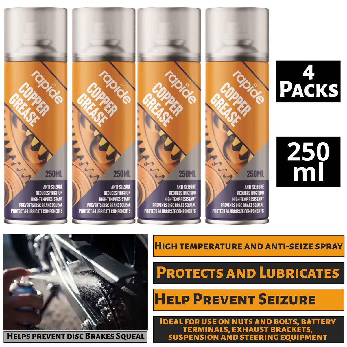 4X Rapide Copper Grease 250ml Spray Paint