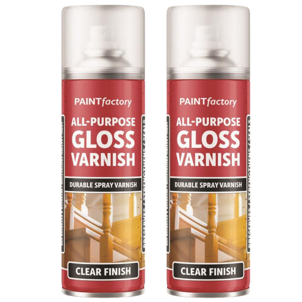 2X Paint Factory Clear Gloss Varnish Spray 250ml