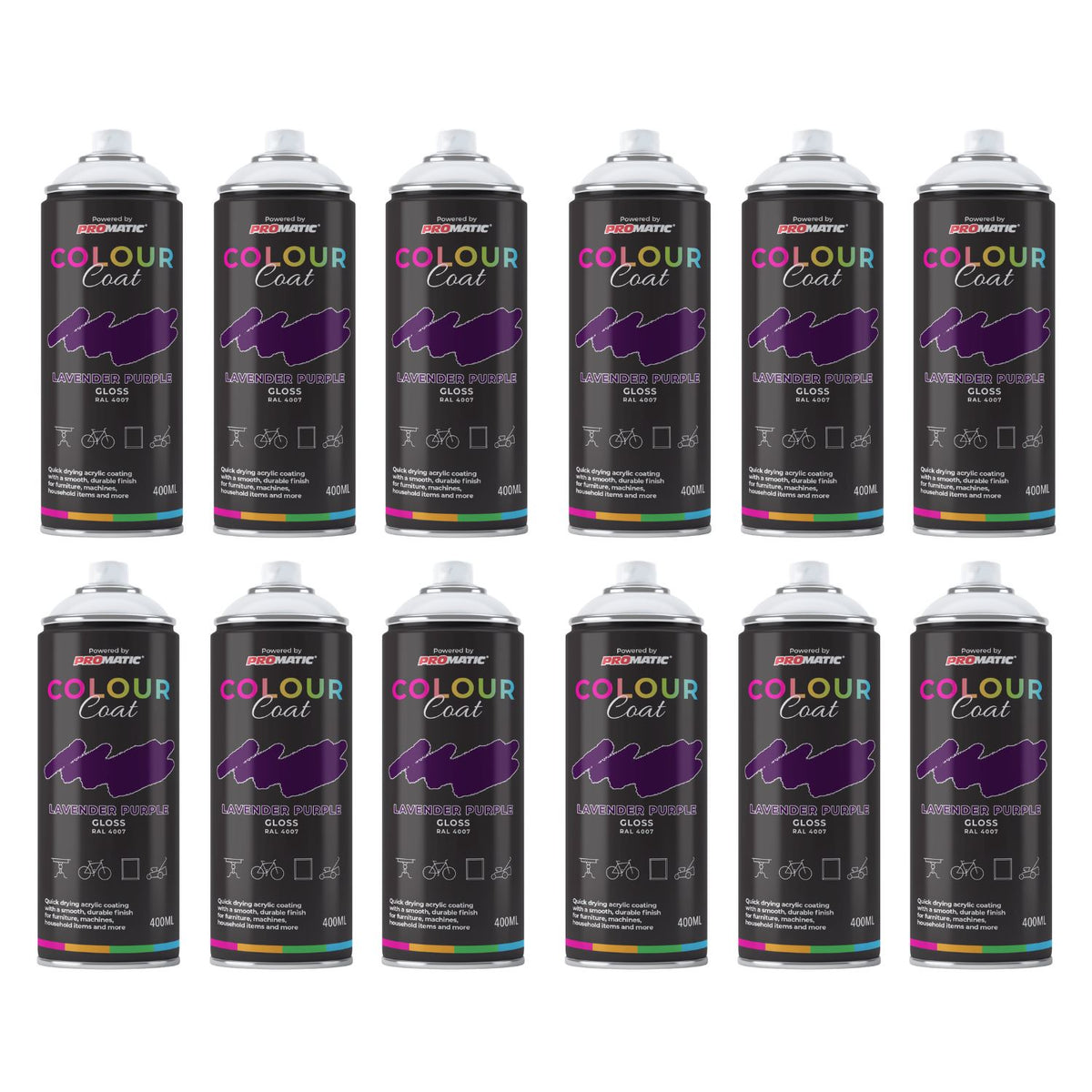 12X Lavender Purple RAL 4007 Gloss Spray Paint 400ml