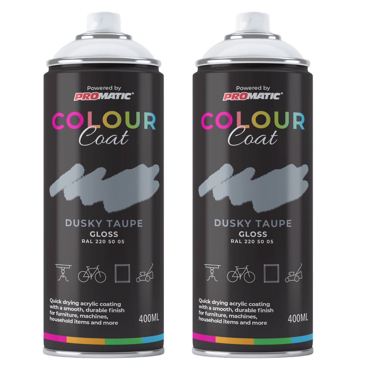 2X Dusky Taupe RAL 220 50 05 Gloss Spray Paint 400ml