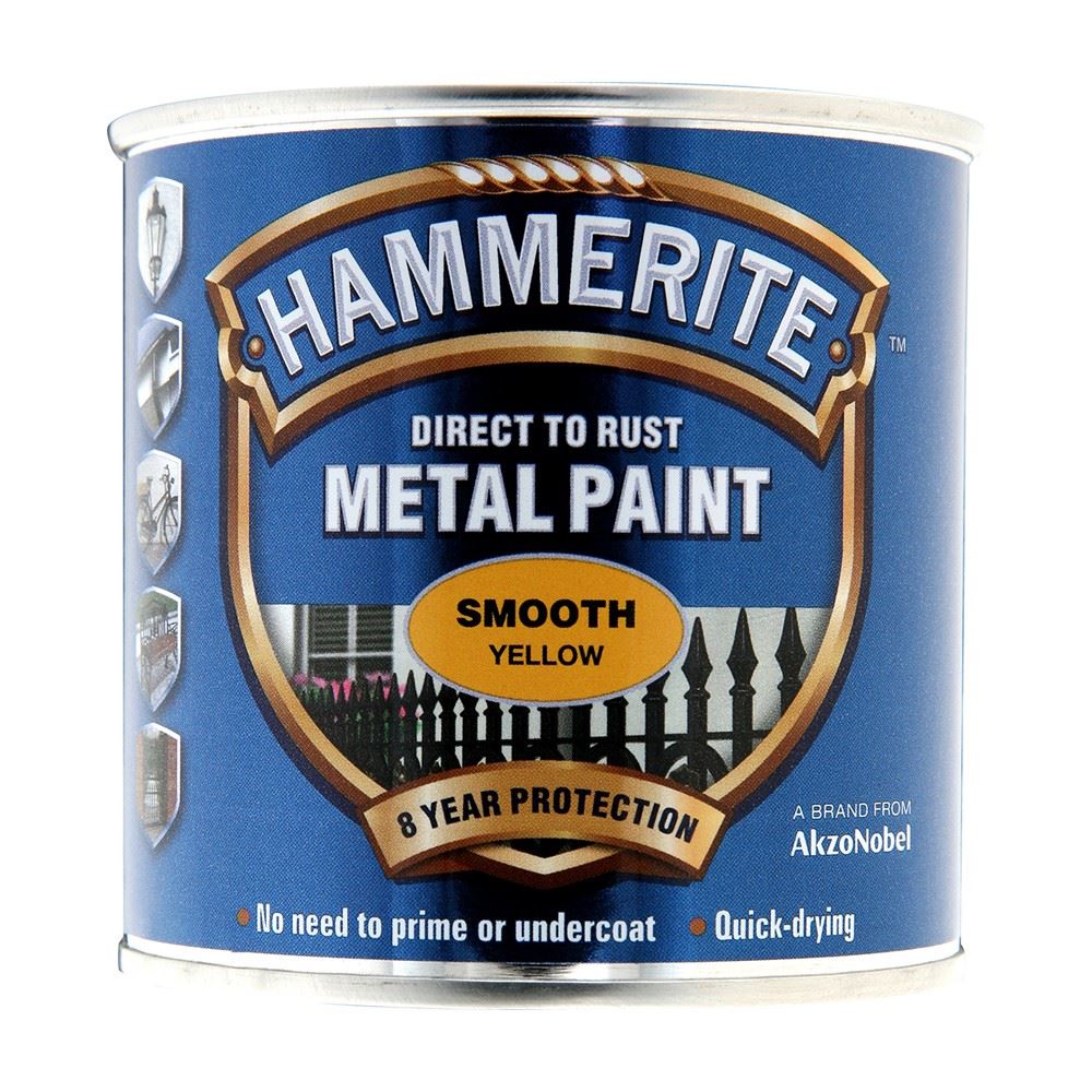 5X Hammerite Smooth Yellow Paint 250ml