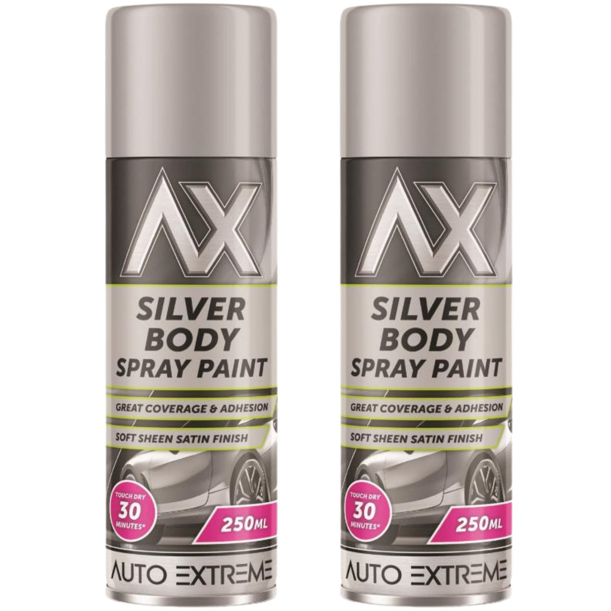 2X Auto Extreme Paint Silver Spray Paint 250ml