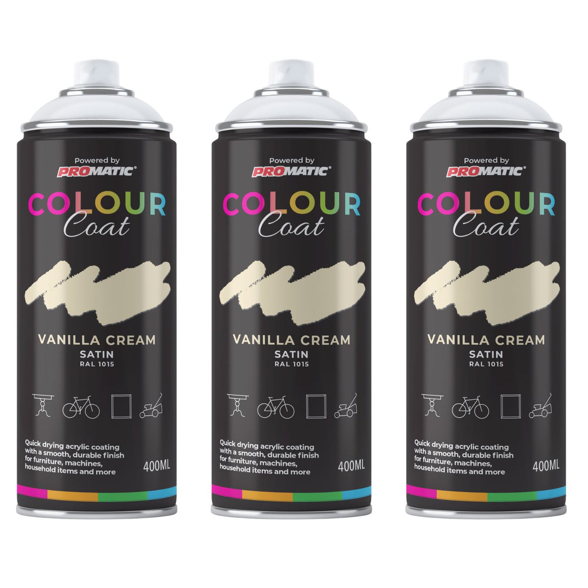 3X Vanilla Cream RAL 1015 Satin Spray Paint 400ml