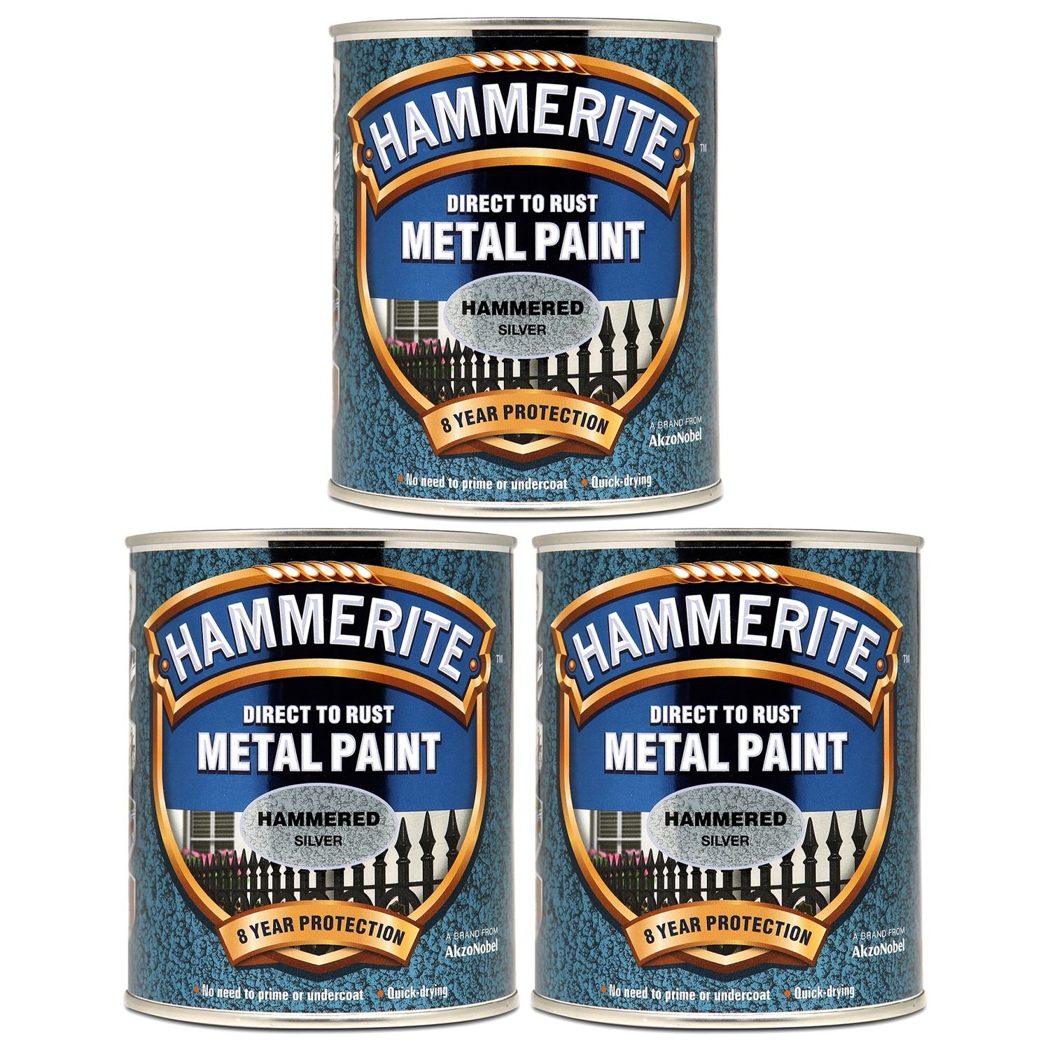 3X Hammerite Hammered Silver Paint 750ml Tin Paint