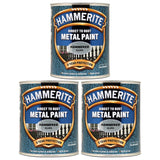 3X Hammerite Hammered Silver Paint 750ml Tin Paint
