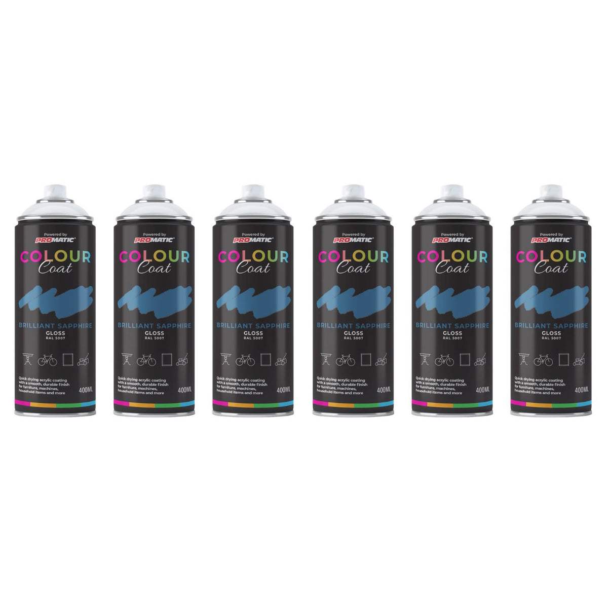 6X Brilliant Sapphire RAL 5007 Gloss Spray Paint 400ml