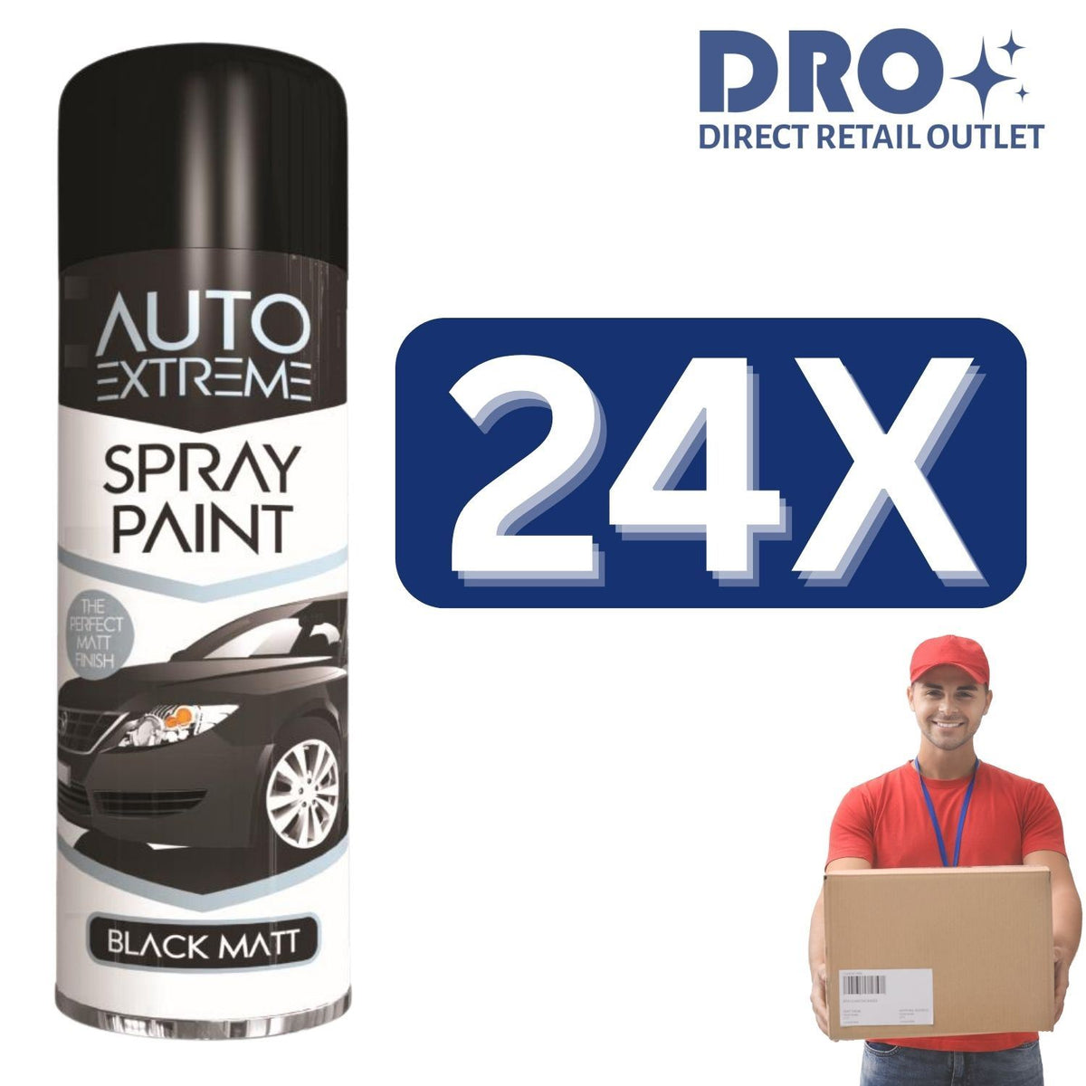 24X - Auto Extreme Black Matt Spray Paint 250ml