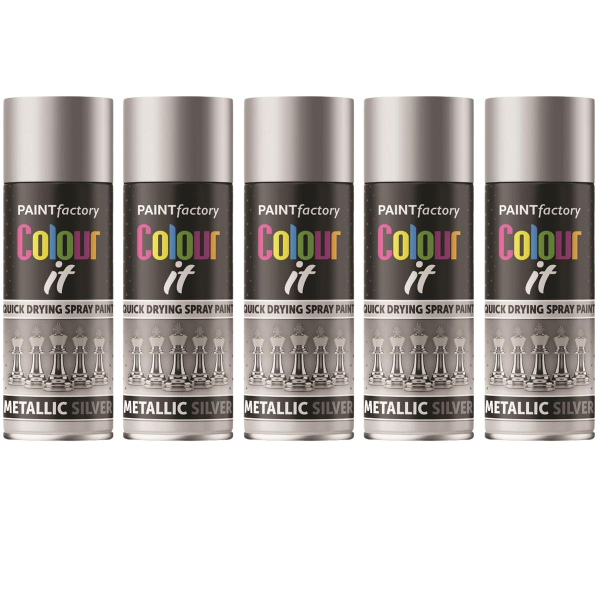 5X Paint Factory Metallic Silver Spray Paint 200ml