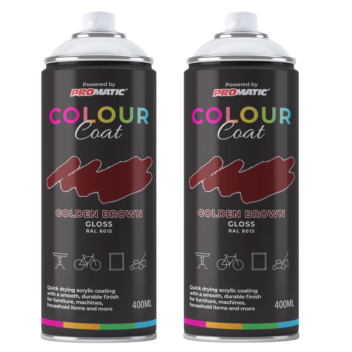 2X Golden Brown RAL 8015 Gloss Spray Paint 400ml