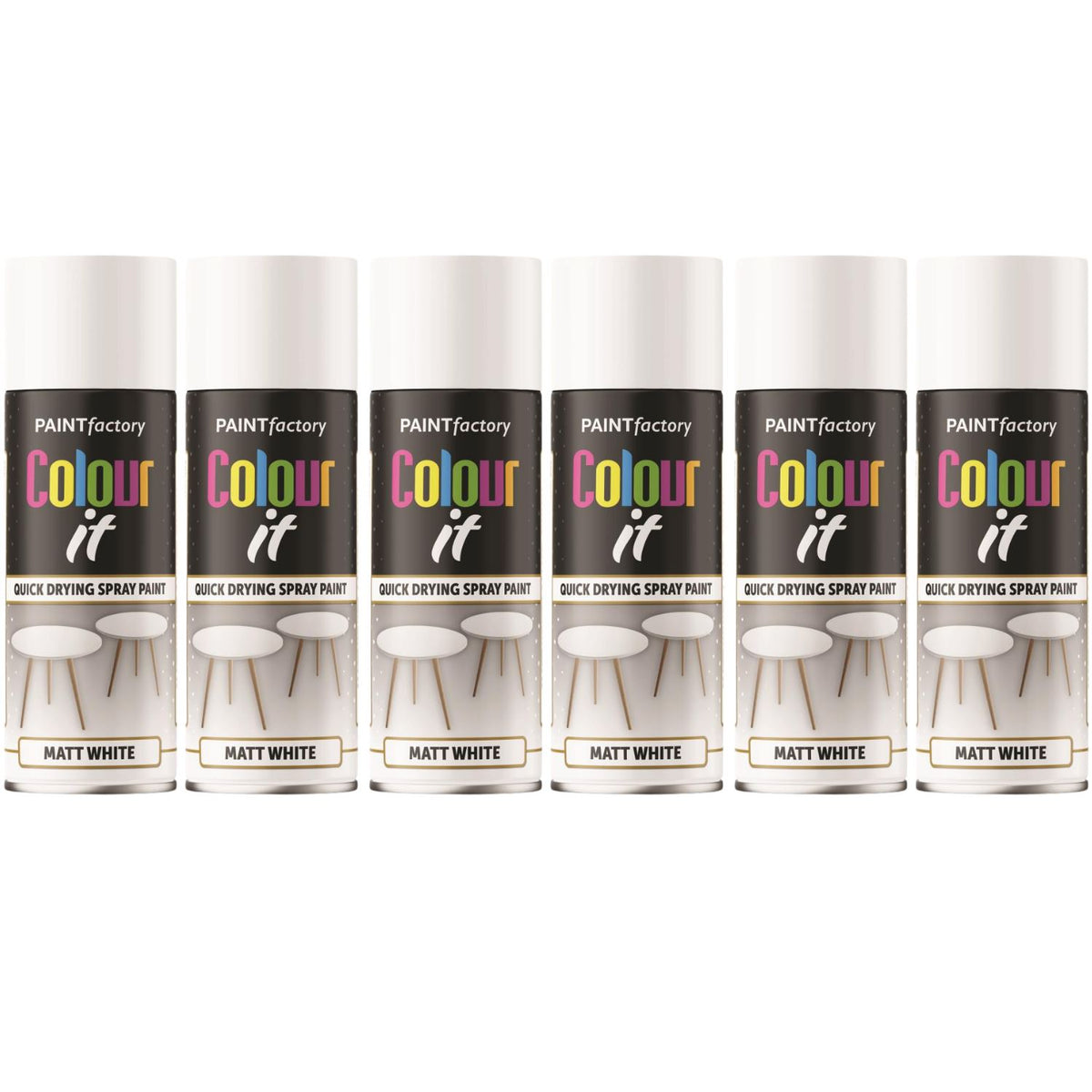 6X Paint Factory White Matt Spray Paint 400ml