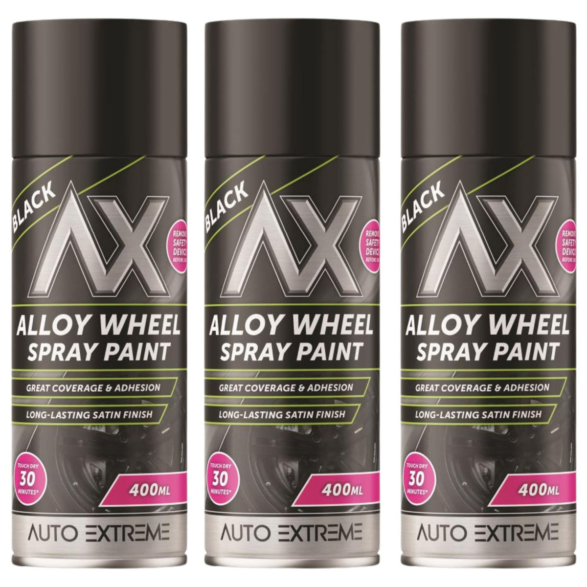 3X Auto Extreme Black Alloy Wheel Spray Paint 400ml
