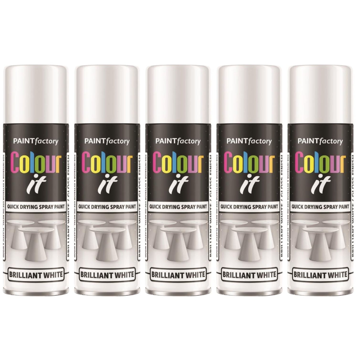 5X Paint Factory White Gloss Spray Paint 250ml