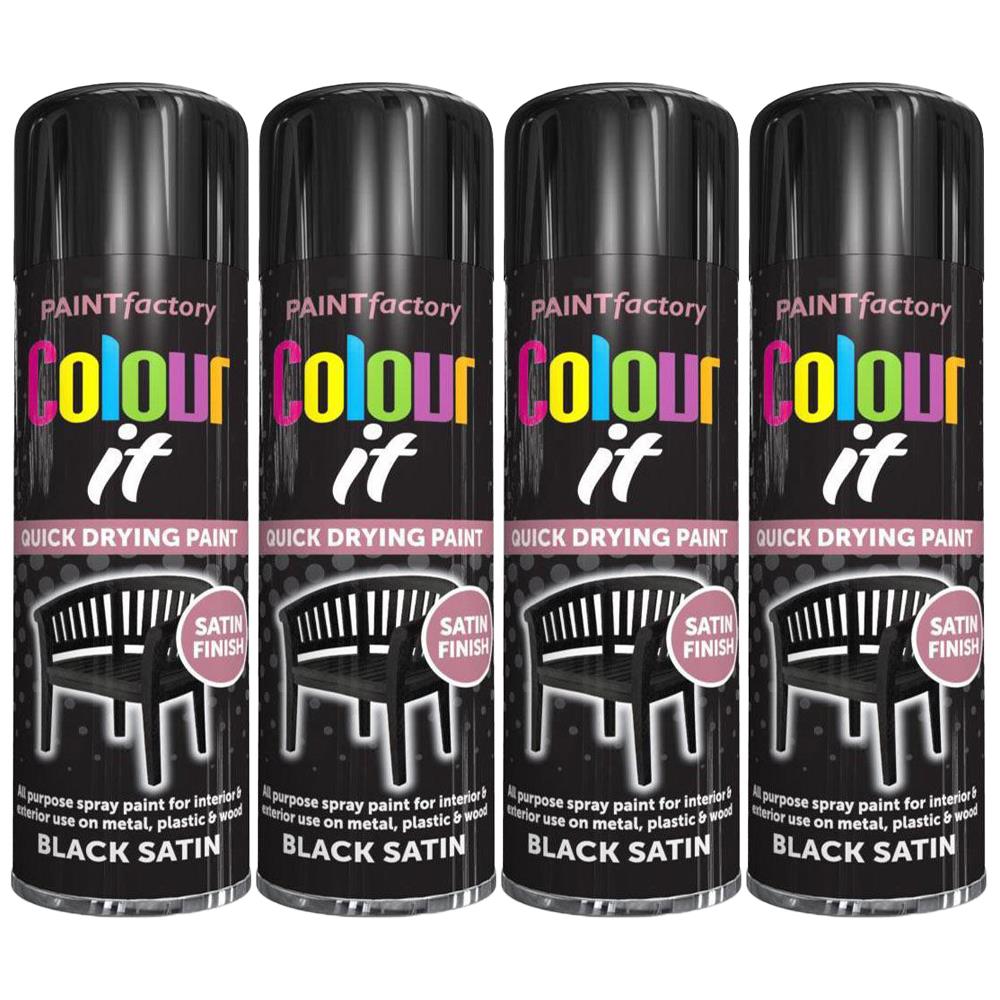 4X Paint Factory Black Satin Spray Paint 250ml Spray Paint