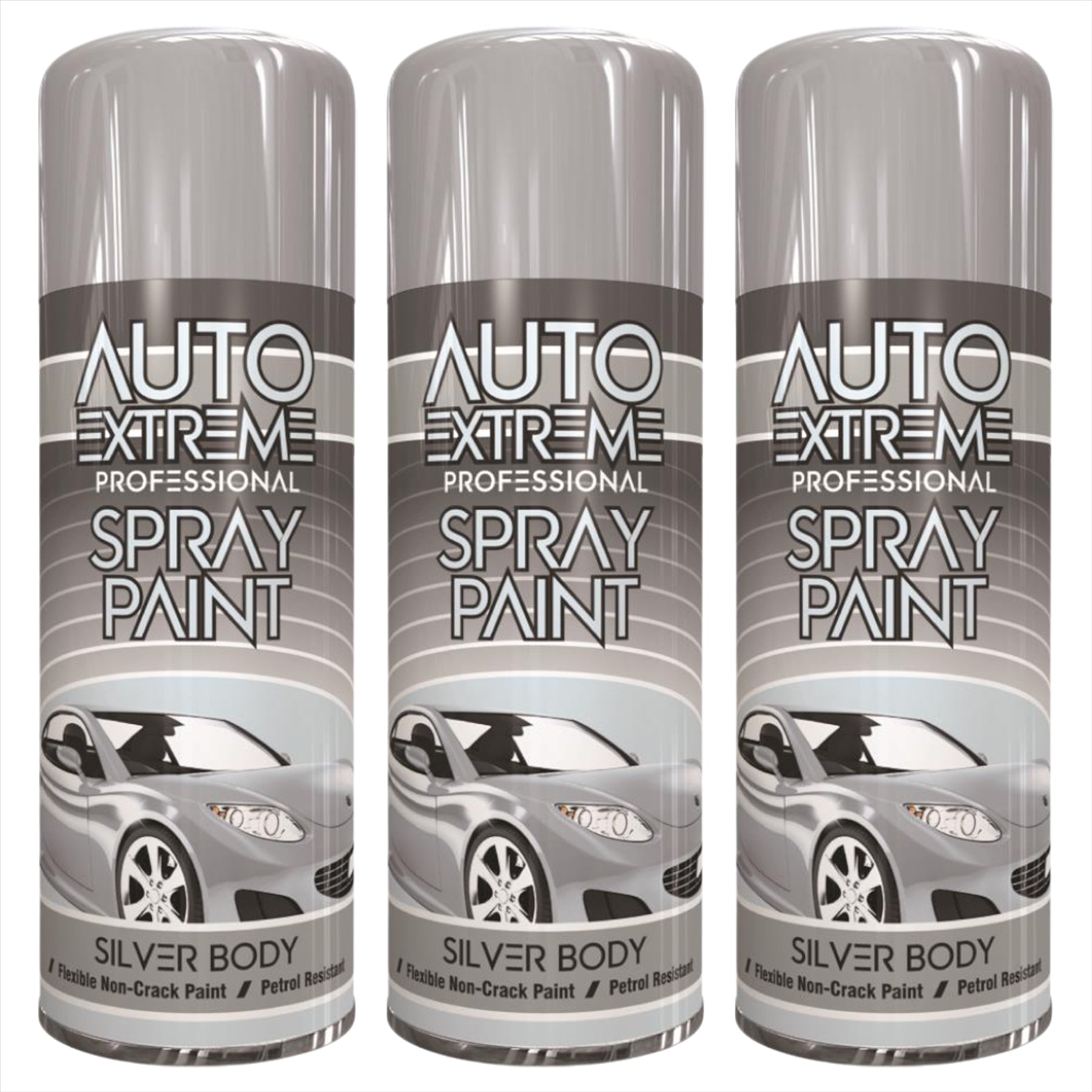 3X Auto Extreme Silver Spray Paint 400ml Spray Paint
