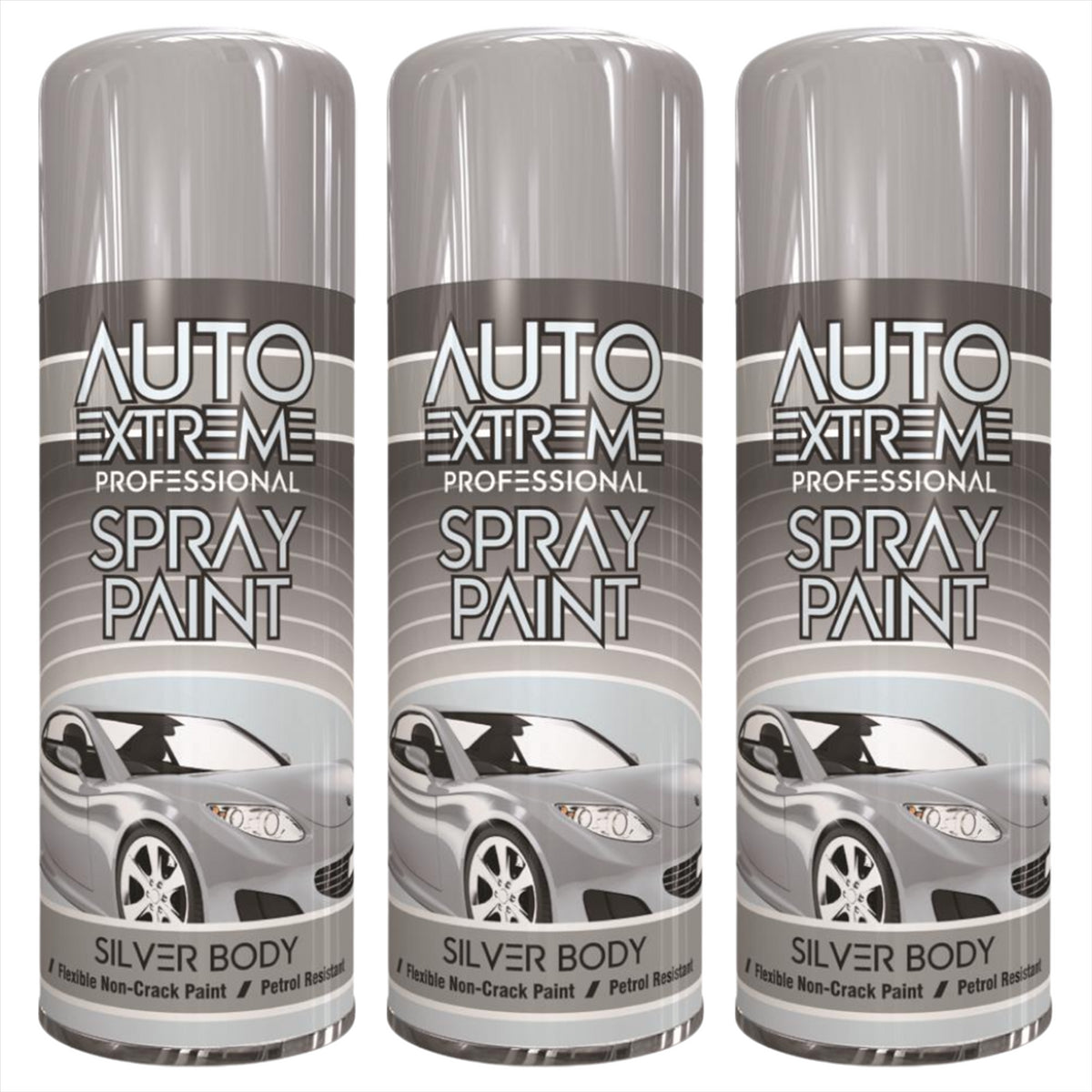 3X Auto Extreme Silver Spray Paint 400ml Spray Paint