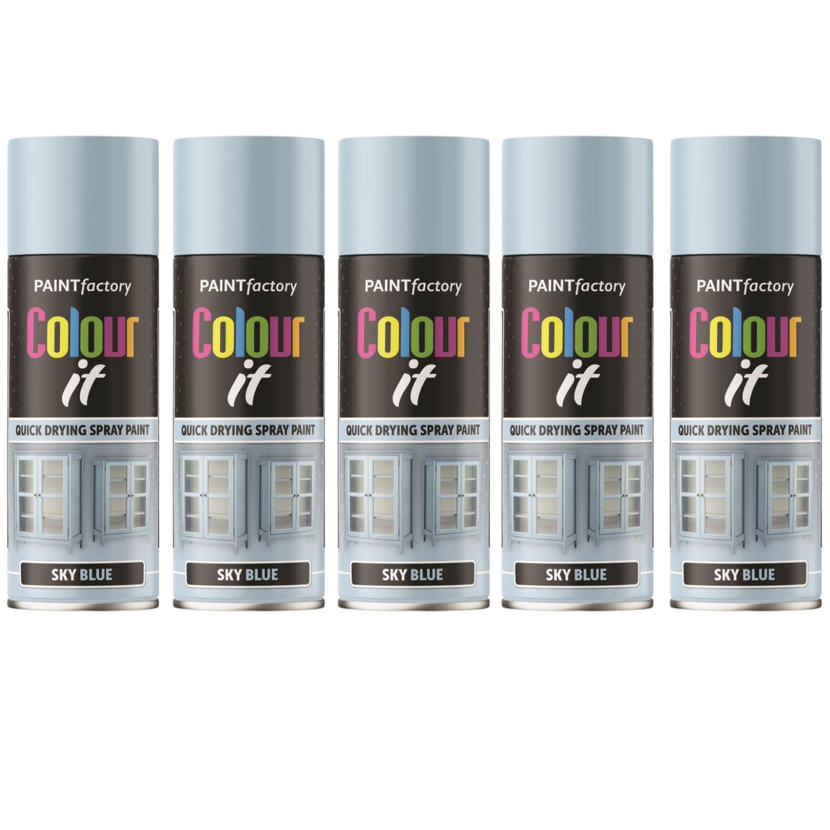 5X Paint Factory Sky Blue Gloss Spray Paint 400ml