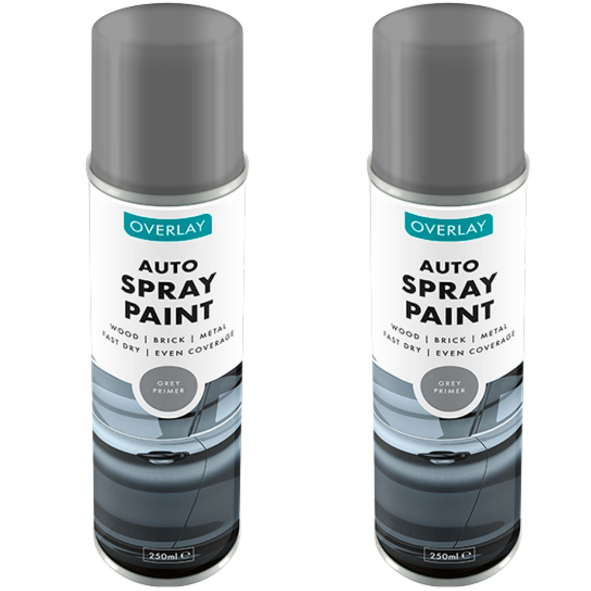 2X Overlay Grey Primer Auto Professional Spray Paint 250ml