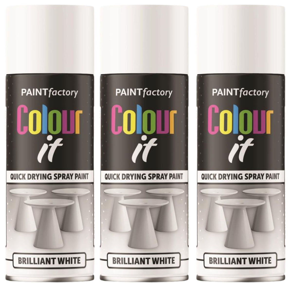 3X Paint Factory Brilliant White Gloss Spray Paint 400ml