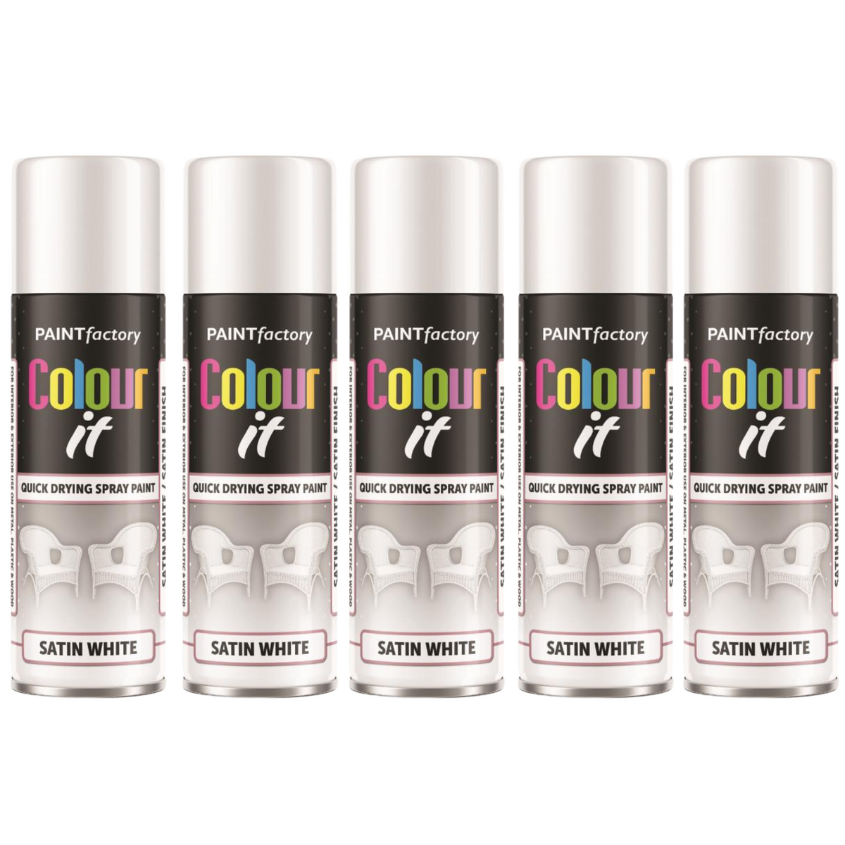5X Paint Factory White Satin Spray Paint 250ml