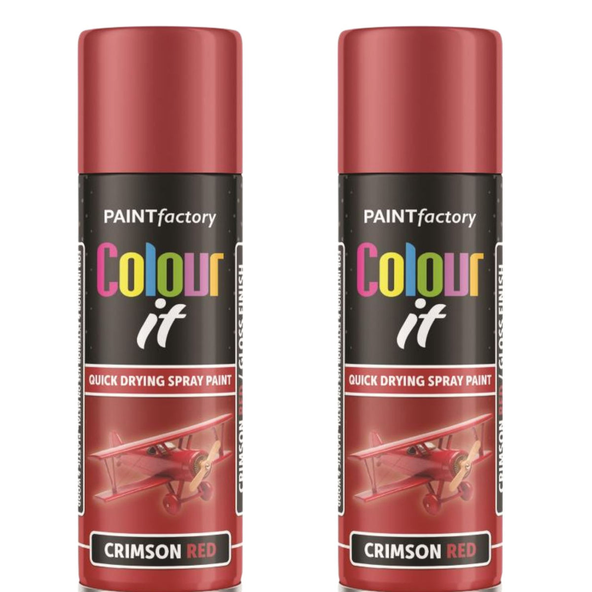 2X Paint Factory Crimson Red Gloss Spray Paint 250ml