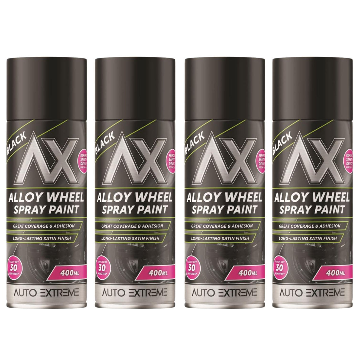 4X Auto Extreme Black Alloy Wheel Spray Paint 400ml