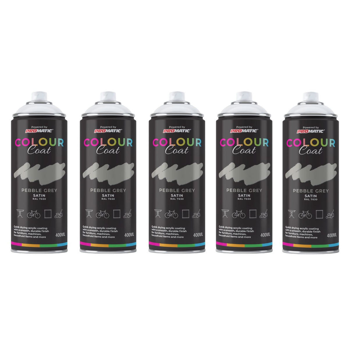 5X Pebble Grey RAL 7030 Satin Spray Paint 400ml