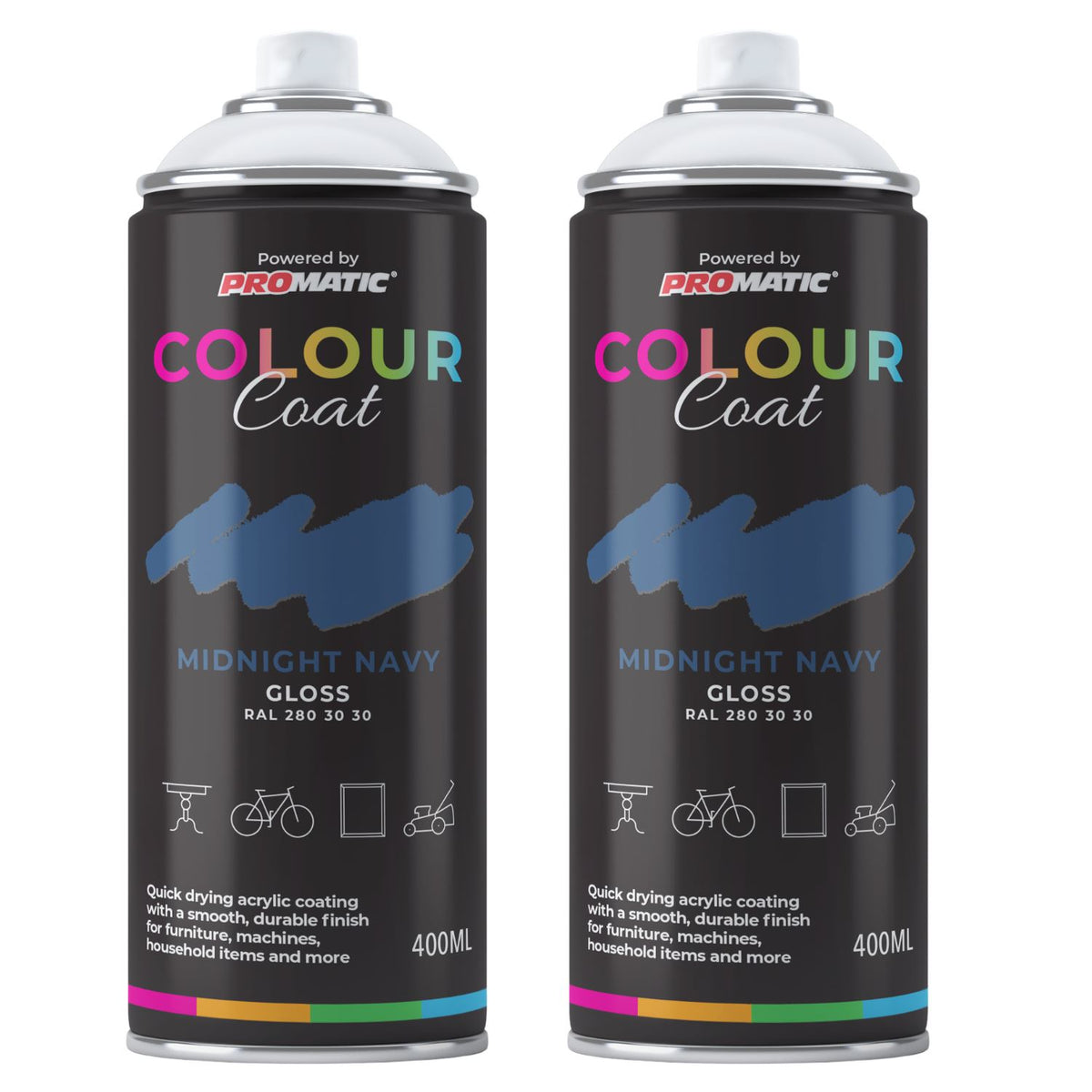 2X Midnight Navy RAL 280 30 30 Gloss Spray Paint 400ml
