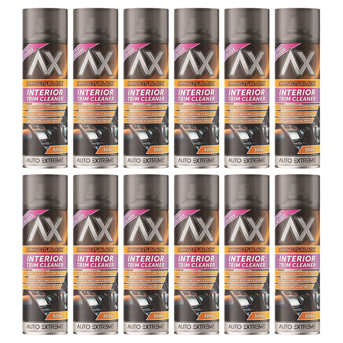 12X - Bring it Black Gloss Interior Trim Cleaner Spray 500ml Spray Paint
