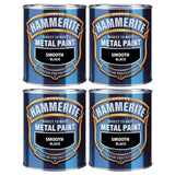 4X Hammerite Smooth Black Paint 750ml Tin Paint