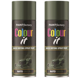 2X Paint Factory Nato Green Matt Spray Paint 400ml
