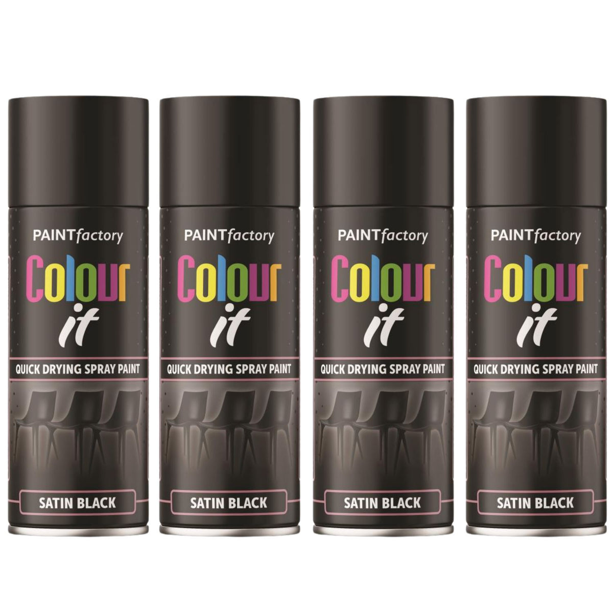 4X Paint Factory Black Satin Spray Paint 400ml