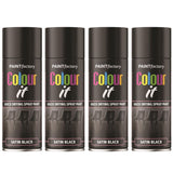 4X Paint Factory Black Satin Spray Paint 400ml