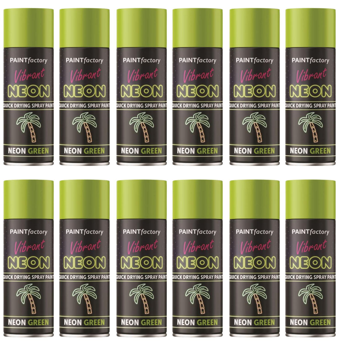 12X Paint Factory Fluorescent Neon Green Spray Paint 200ml