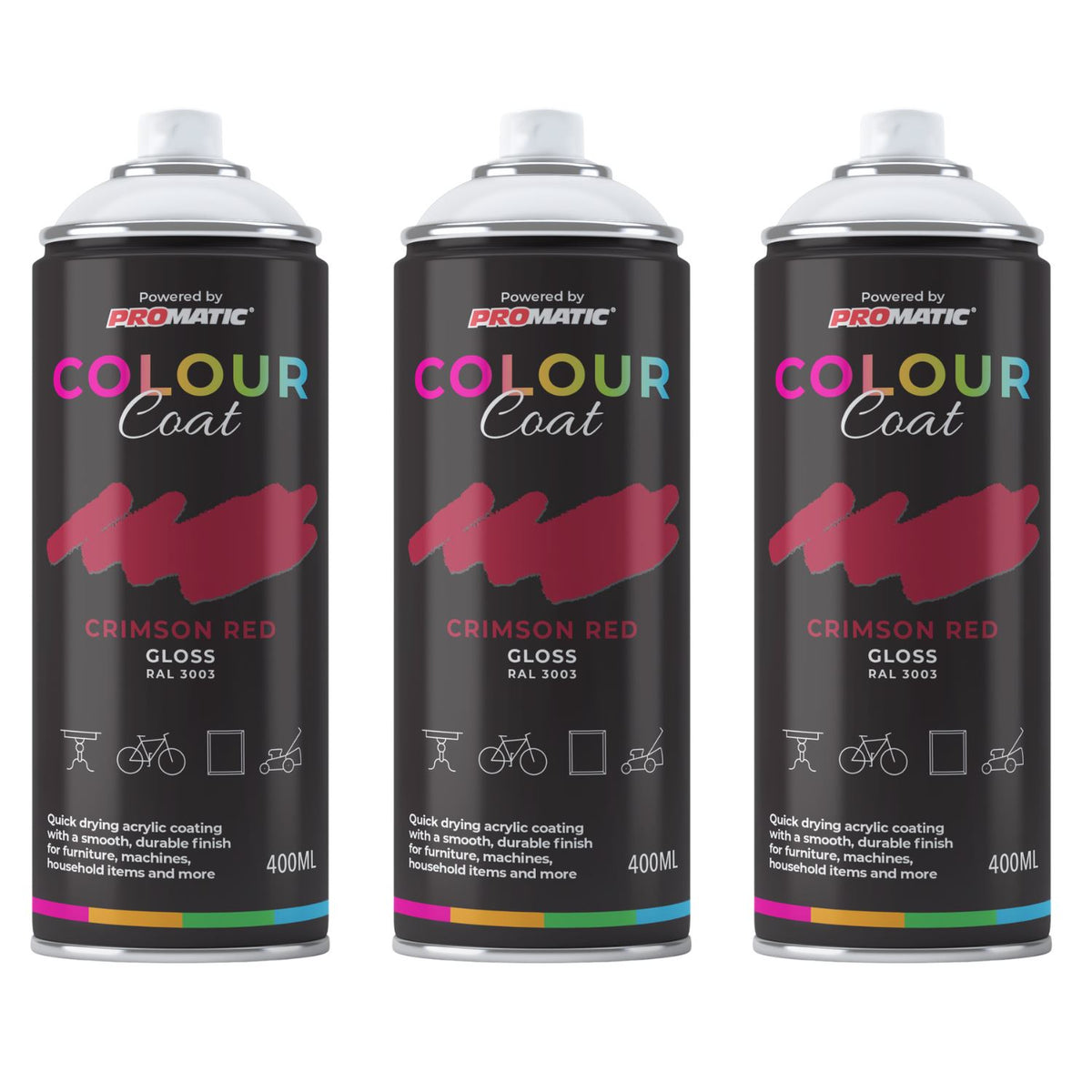 3X Crimson Red RAL 3003 Gloss Spray Paint 400ml