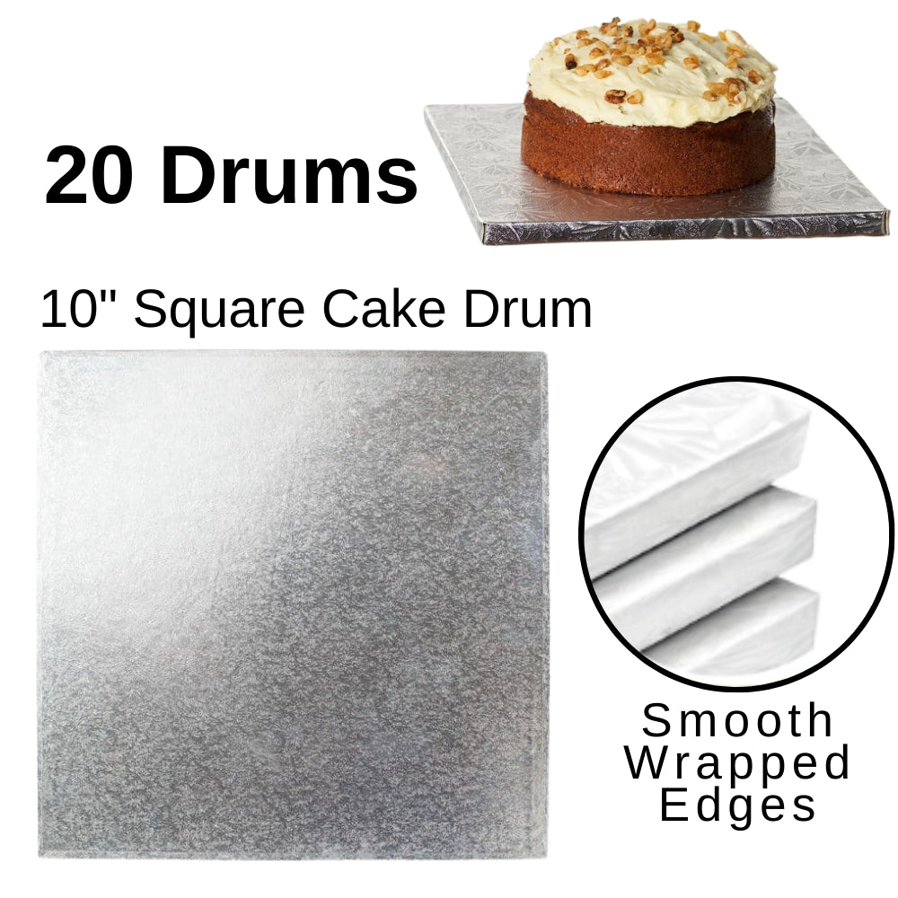 20 Boards - 10" Square Cake Drums - Silver Cake Drum