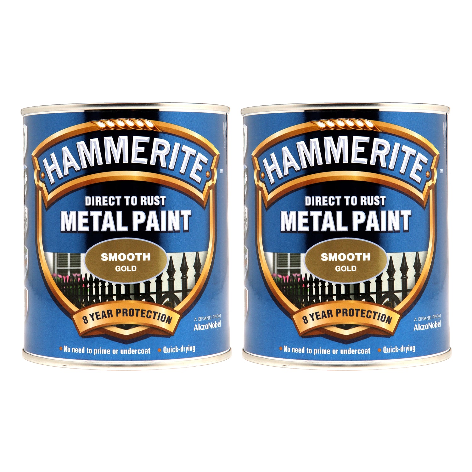 2X Hammerite Smooth Gold Paint 750ml Tin Paint