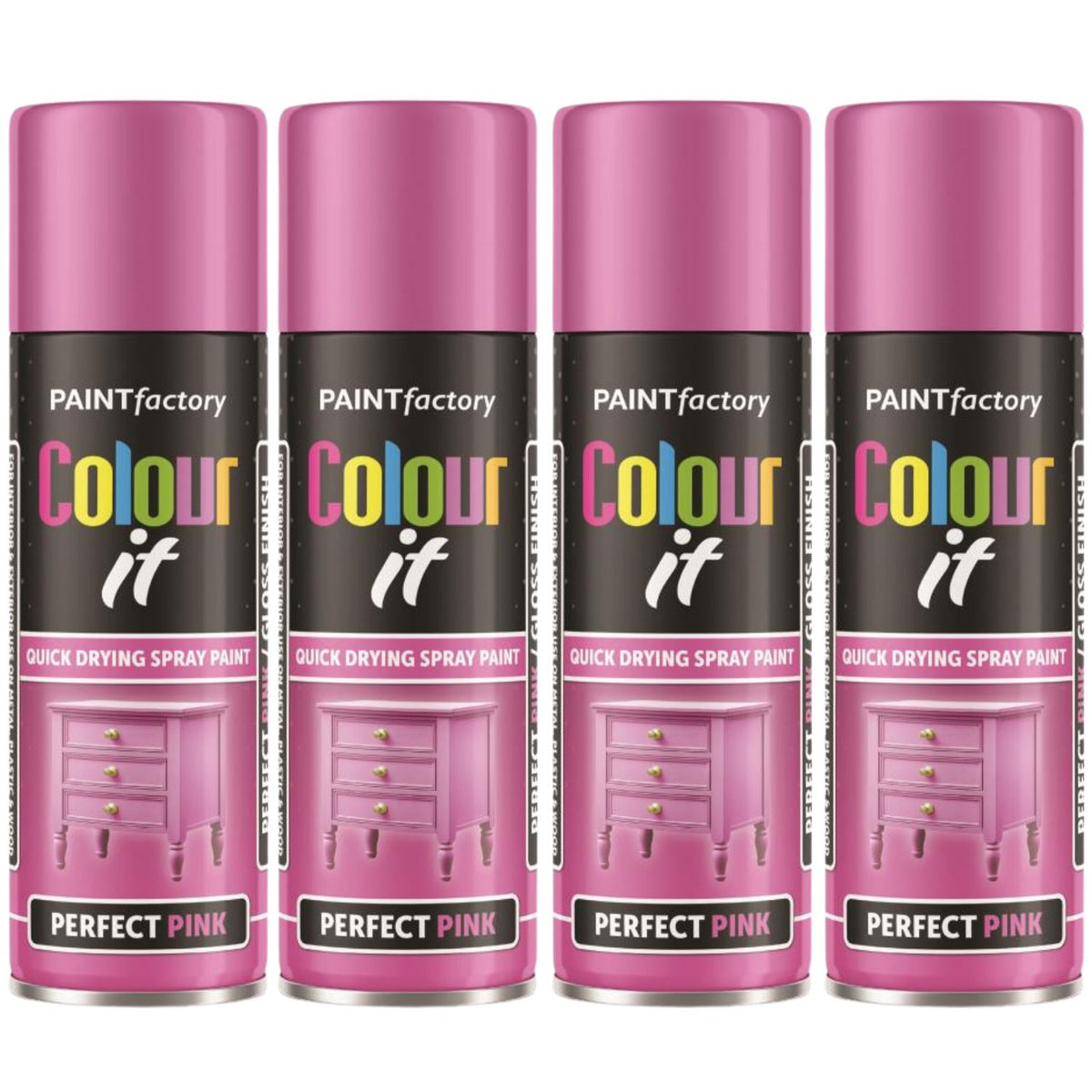 4X Paint Factory Pink Gloss Spray Paint 250ml