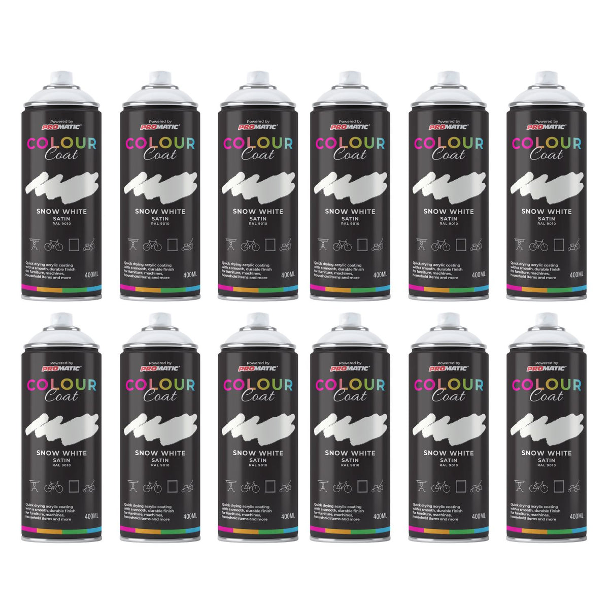 12X Snow White RAL 9010 Satin Spray Paint 400ml