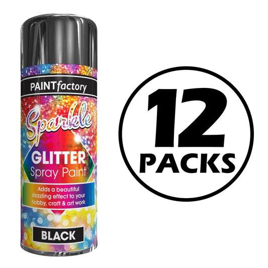 12X Paint Factory Black Glitter Spray Paint 200ml