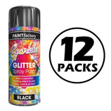 12X Paint Factory Black Glitter Spray Paint 200ml