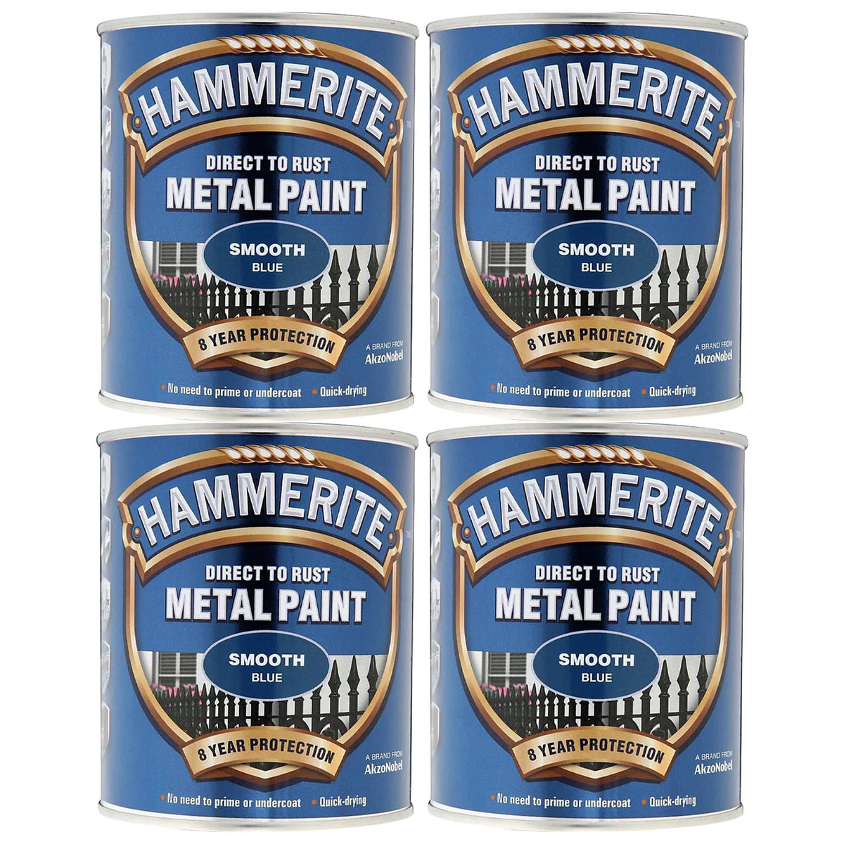 4X Hammerite Smooth Blue Paint 750ml Tin Paint